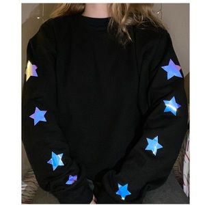 custom holographic star sleeve crewneck
